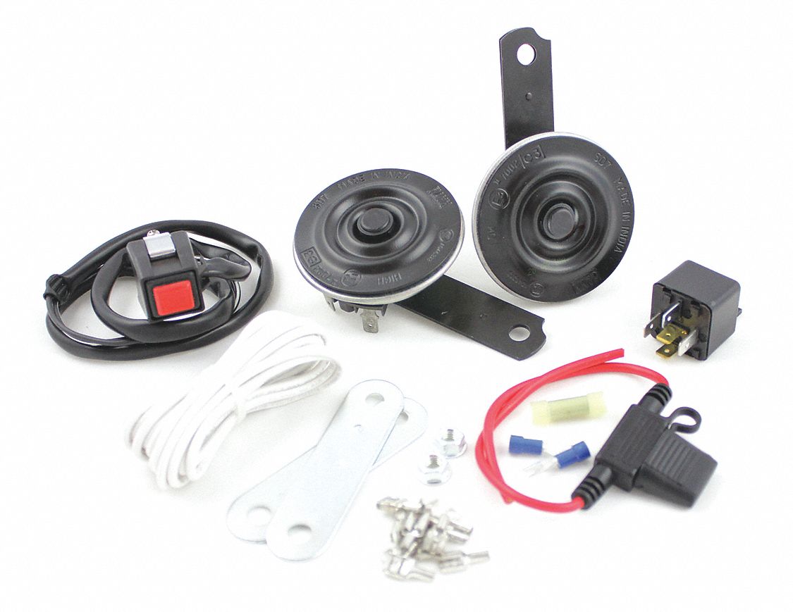 Electric Horn: 12V DC, Full Tone, Electric, Black, Unfinished, 131 dB Sound Level - Max