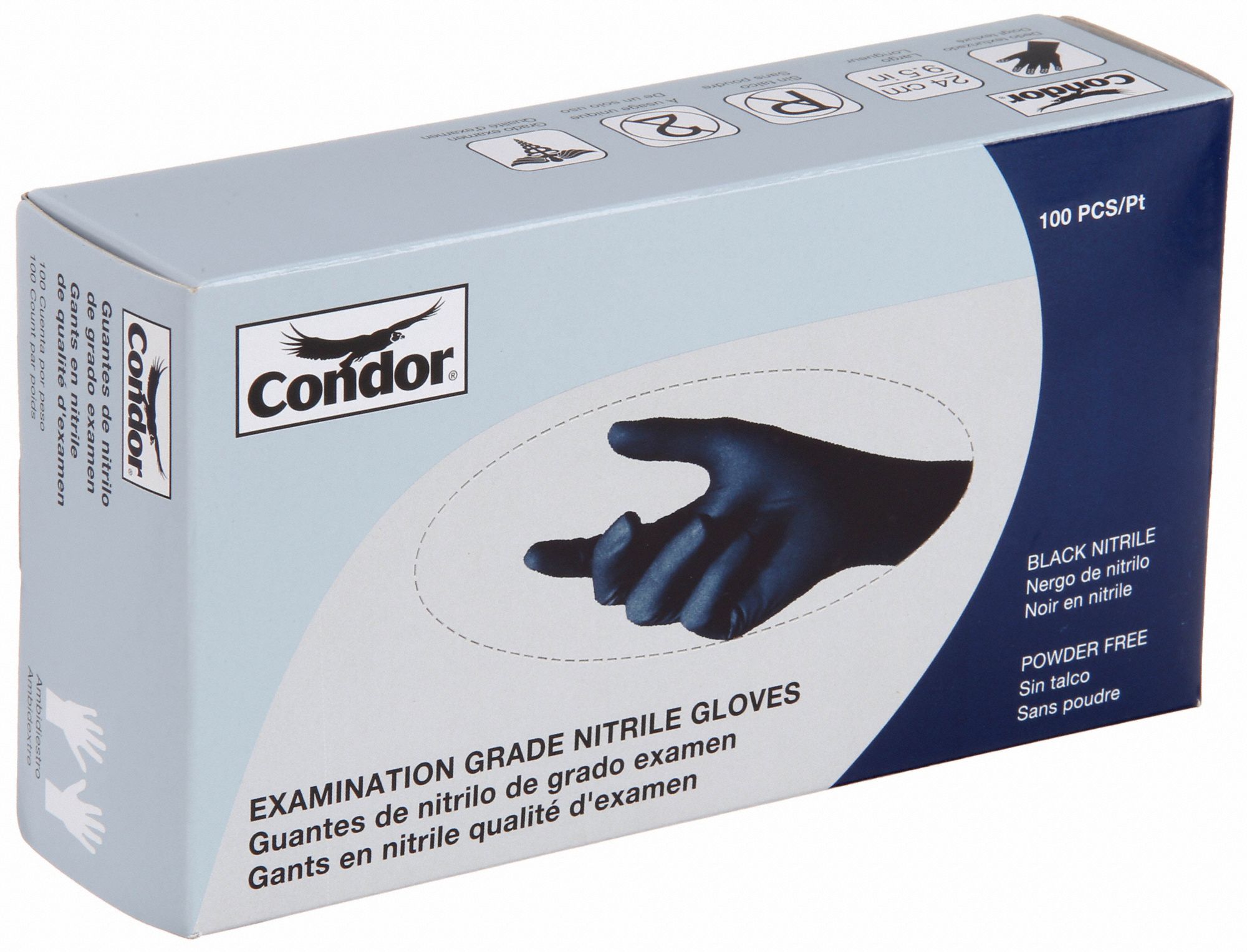 CONDOR Nitrile, Disposable Gloves, XL, PowderFree, 3.0 mil Palm
