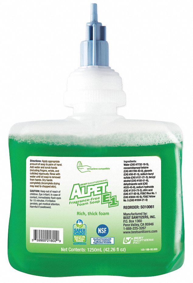BEST SANITIZERS, INC. Unscented, Foam, Hand Soap, 1,250 mL, Cartridge