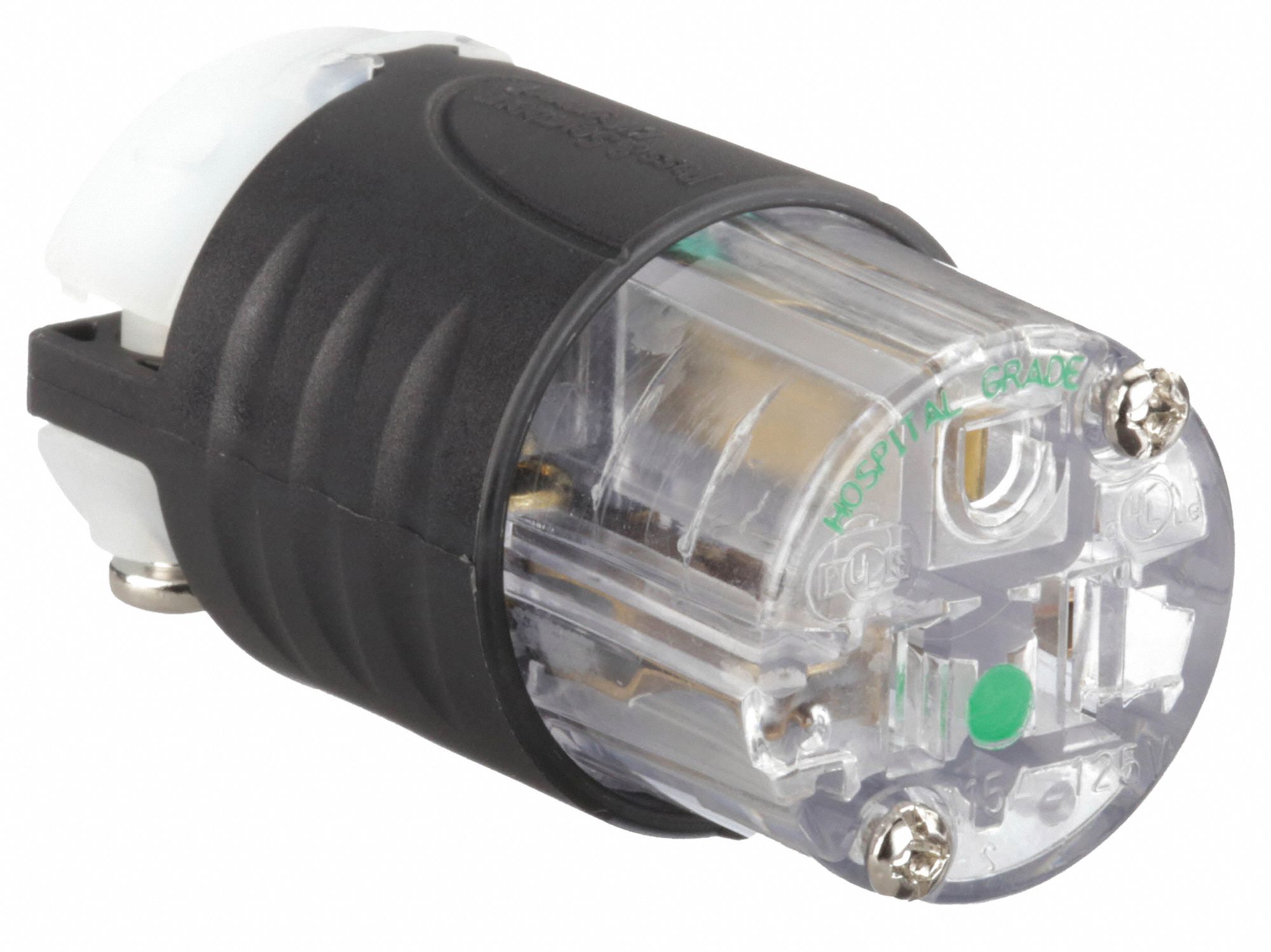 Straight Blade Connector: 5-15R, 15 A, 125V AC, 2 Poles, Black/Clear