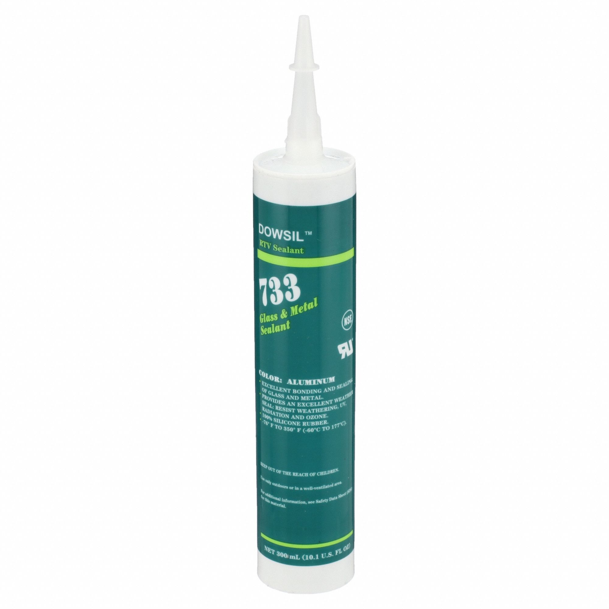 Silicone Sealant: 733, Aluminum Gray, 10 oz, Cartridge, 301% to 500% Elongation Range