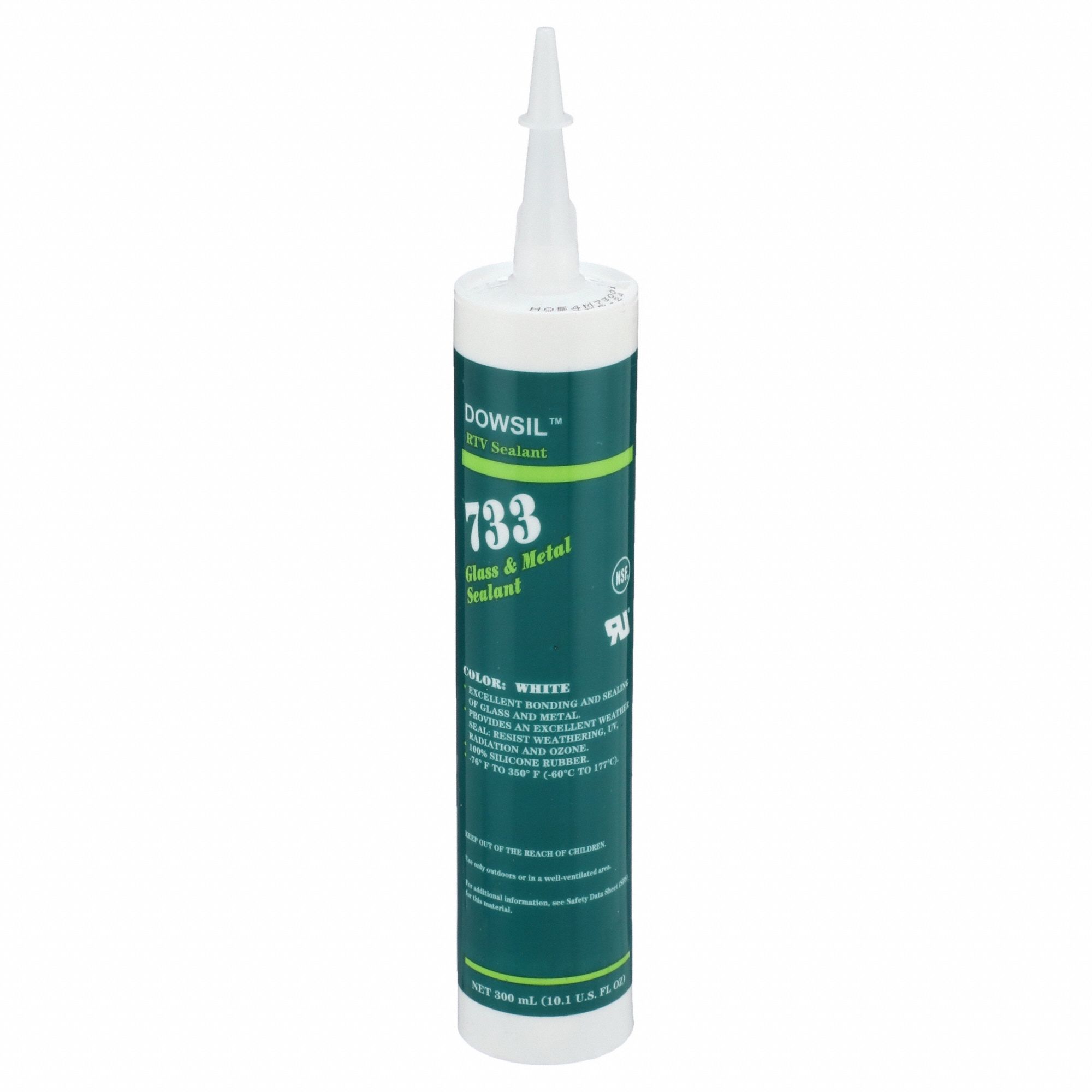 Silicone Sealant: 733, White, 10 oz, Cartridge, 301% to 500% Elongation Range