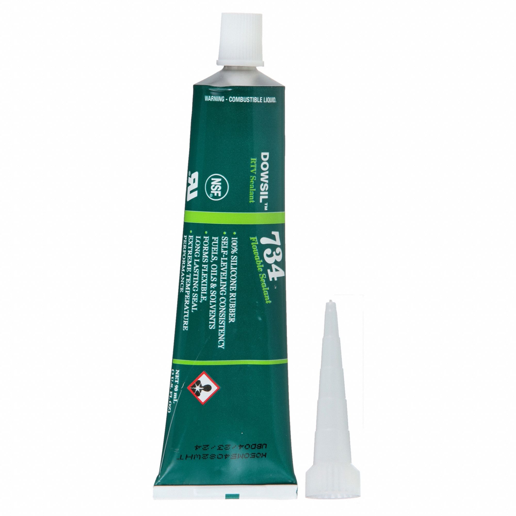 Silicone Sealant: 734, White, 3 oz, Tube, 301% to 500% Elongation Range