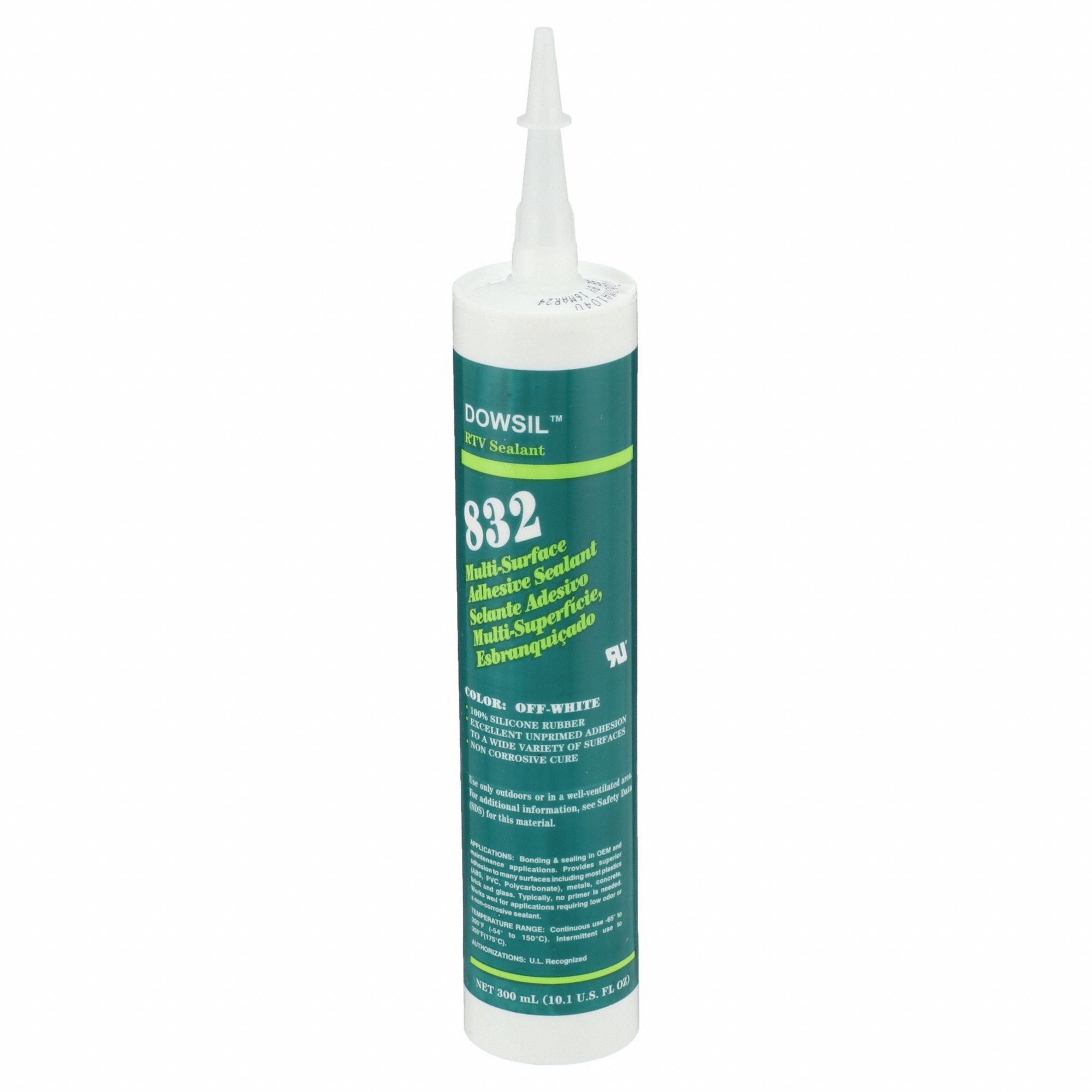 Silicone Sealant: 832, White, 10 oz, Cartridge, 301% to 500% Elongation Range