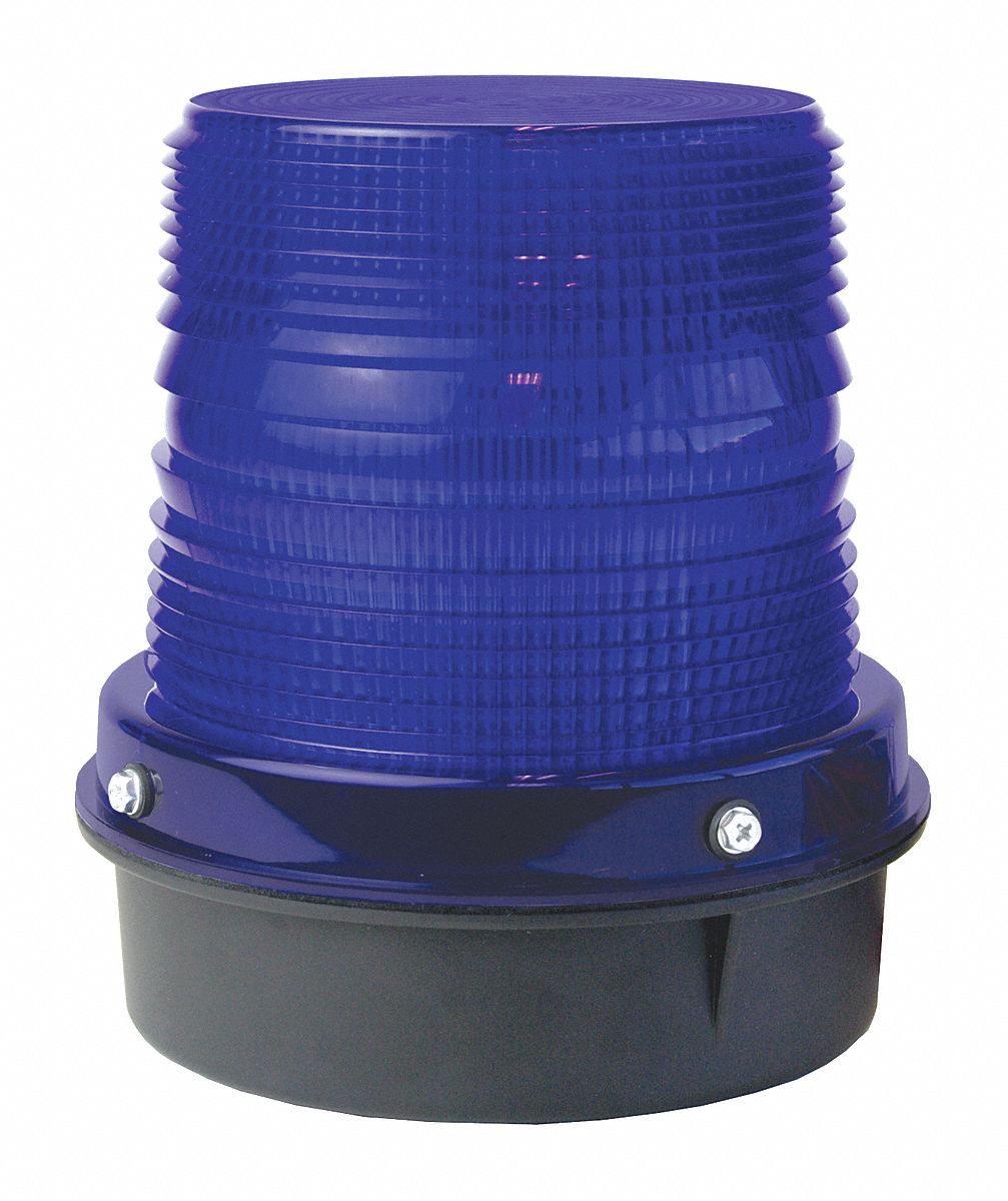 STROBE LIGHT,ALUMINUM/PLASTC,BLUE,120VAC