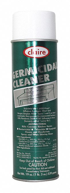 Germicidal Cleaner: Aerosol Spray Can, 20 oz Container Size, Ready to Use, Liquid, Quat