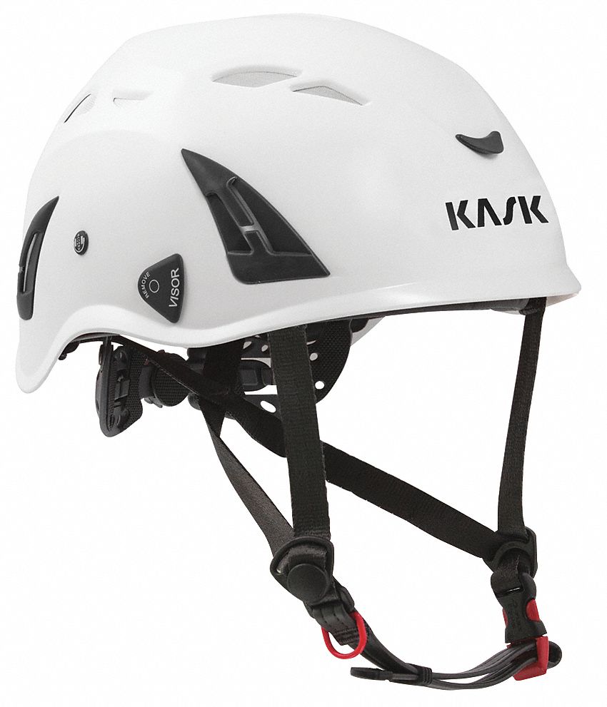 Work/Rescue Helmet: White, No Graphics, Ratchet (6-Point), ABS, Side-Slots,  KASK, Basic Colors