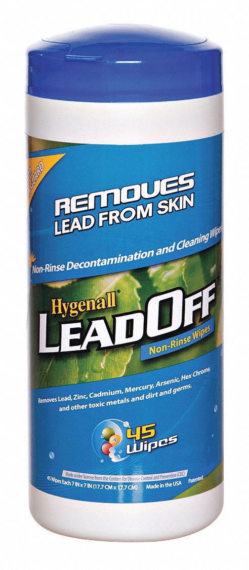 Lead Removing Wipes: Canister, 7 in x 7 in Sheet Size, White, 12 PK
