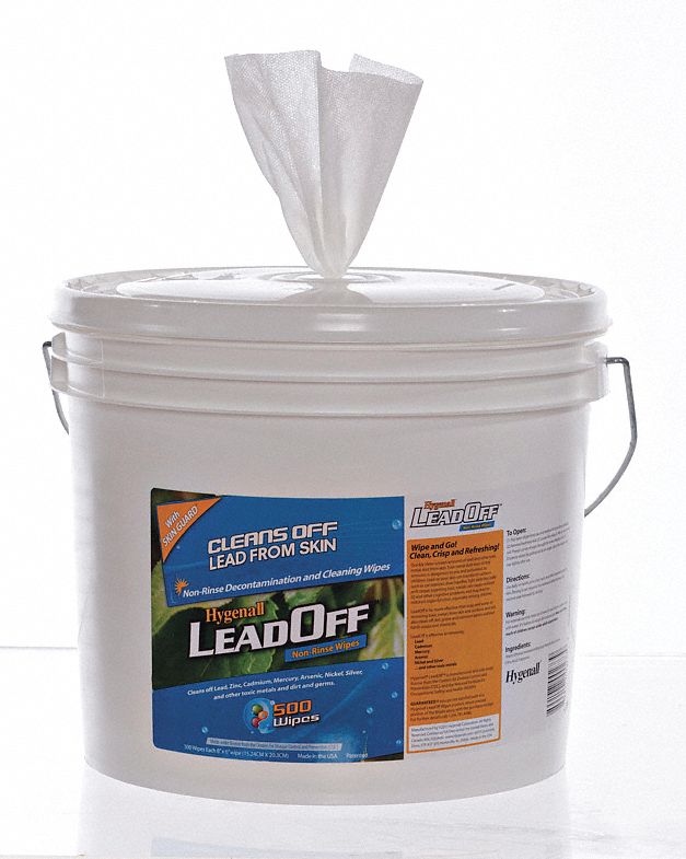 Lead Removing Wipes: Bucket, 6 in x 8 in Sheet Size, 500 Wipes per Container, 2 PK