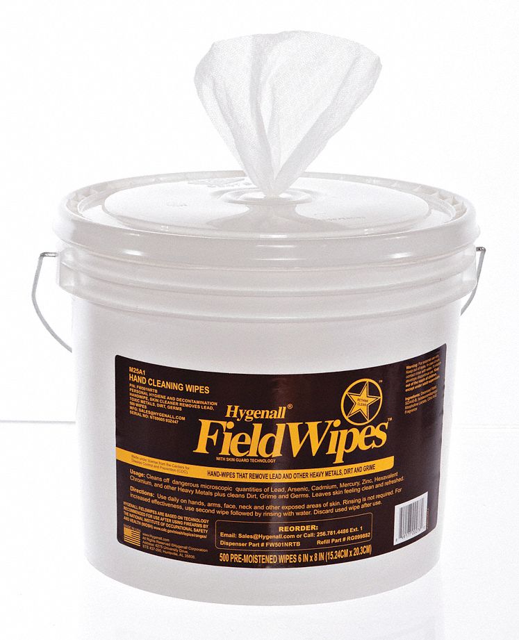 Toxic Metal Removing Wipes: Bucket, 6 in x 8 in Sheet Size, White, 2 PK