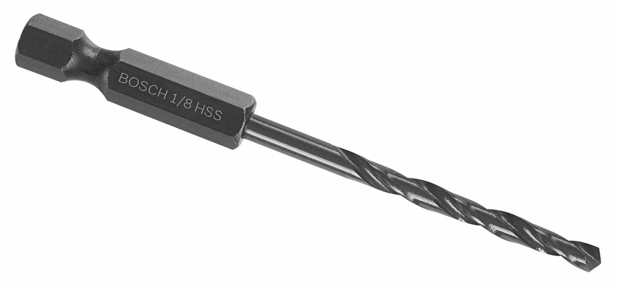 HEX SHANK DRILL BIT, RIGHT HAND, BLACK OXIDE, ⅛ IN, 135 ° , HSS, HEX SHANK, 2¾ IN L INCH