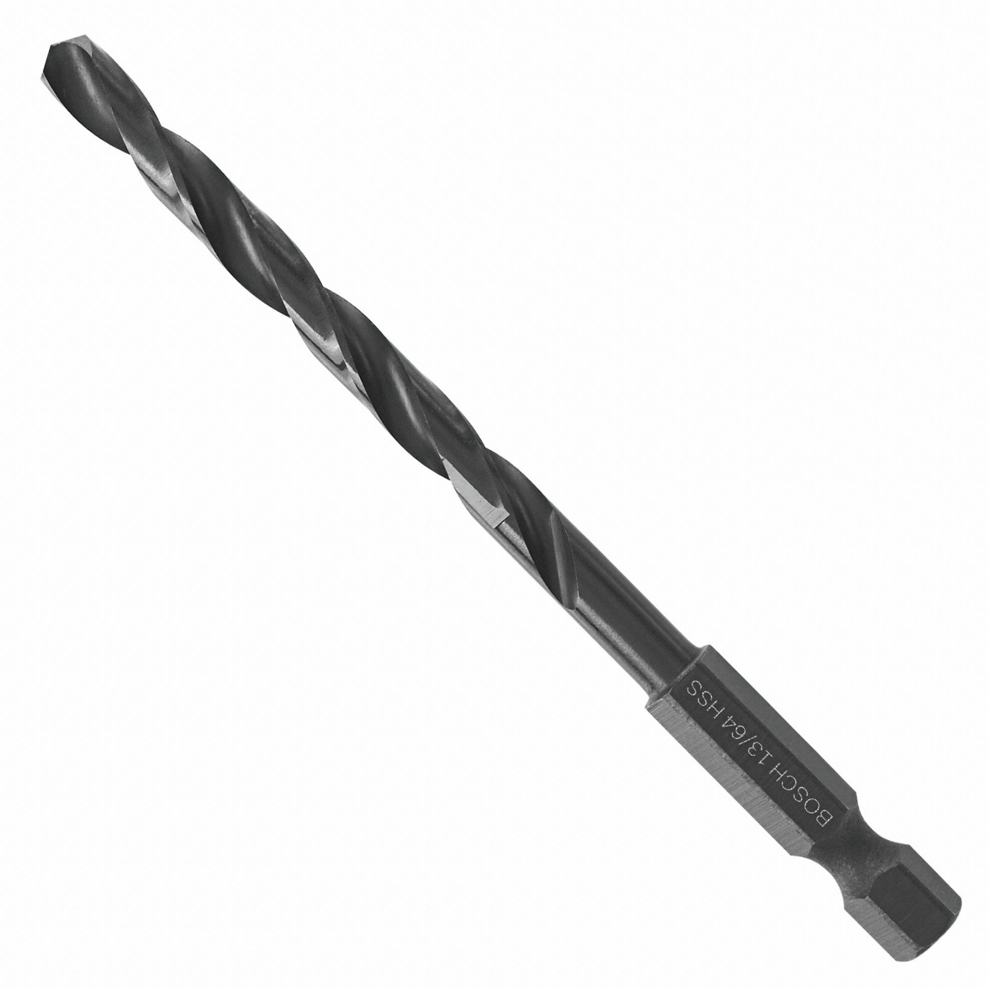 HEX SHANK DRILL BIT, RIGHT HAND, BLACK OXIDE, 13/64 IN, 135 ° , HSS, HEX SHANK, 3⅝ IN L