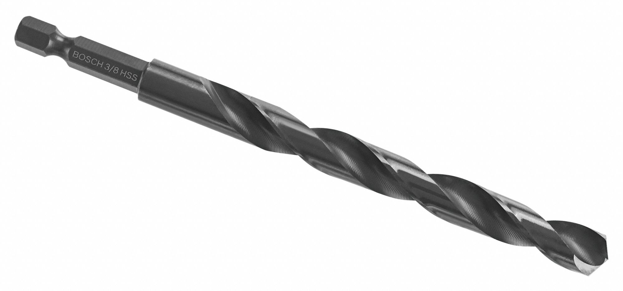 HEX SHANK DRILL BIT, RIGHT HAND, BLACK OXIDE, ⅜ IN, 135 ° , HSS, HEX SHANK, 5 IN L