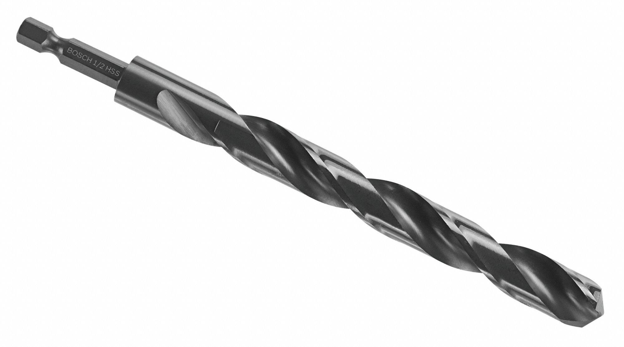 HEX SHANK DRILL BIT, ½ IN DRILL BIT SIZE, 5 IN FLUTE L, ¼ IN SHANK HEX, SPLIT POINT