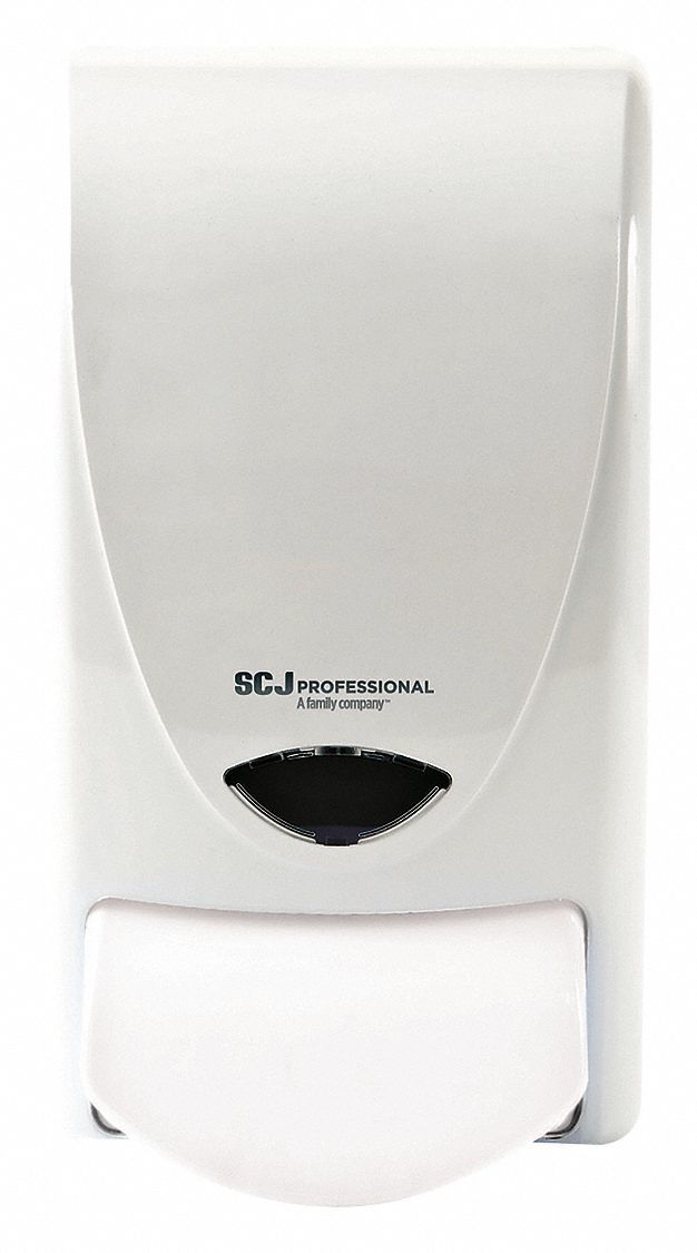 Hand Care Dispenser: Manual, 1 L Refill Size, Foam/Gel/Liquid, White, Glossy, Deb