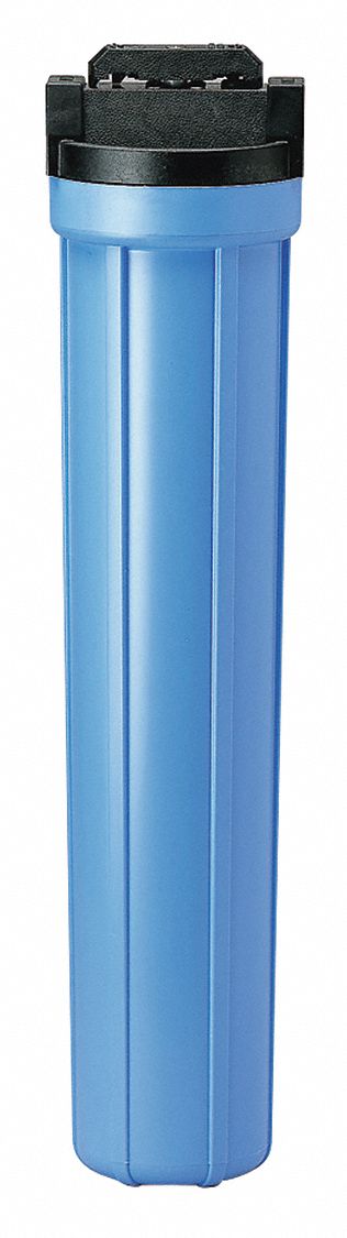 Filter Housing: 3/4 in, NPT, 8 gpm, 125 psi Max Pressure, 22 7/8 in Overall Ht, Blue