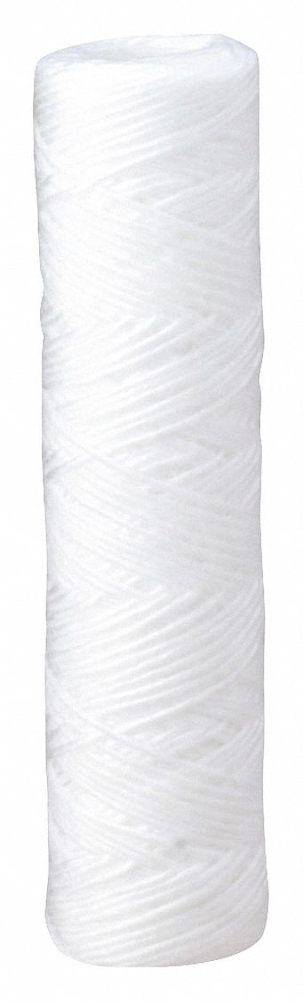 Water Filter Cartridge: 5 micron, String Wound, 10 gpm, Fiberous Polypropylene