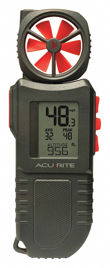 Anemometer: Rotating Vane, LCD, 0 to 1,990 fpm, ±3% Accuracy, Humidity Sensing