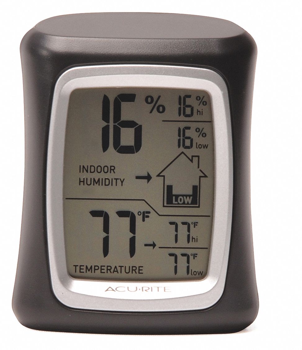 Digital Thermometer: Indoor, 32° to 122°F/0° to 50°C, 16% to 98% RH, Humidity, Temp