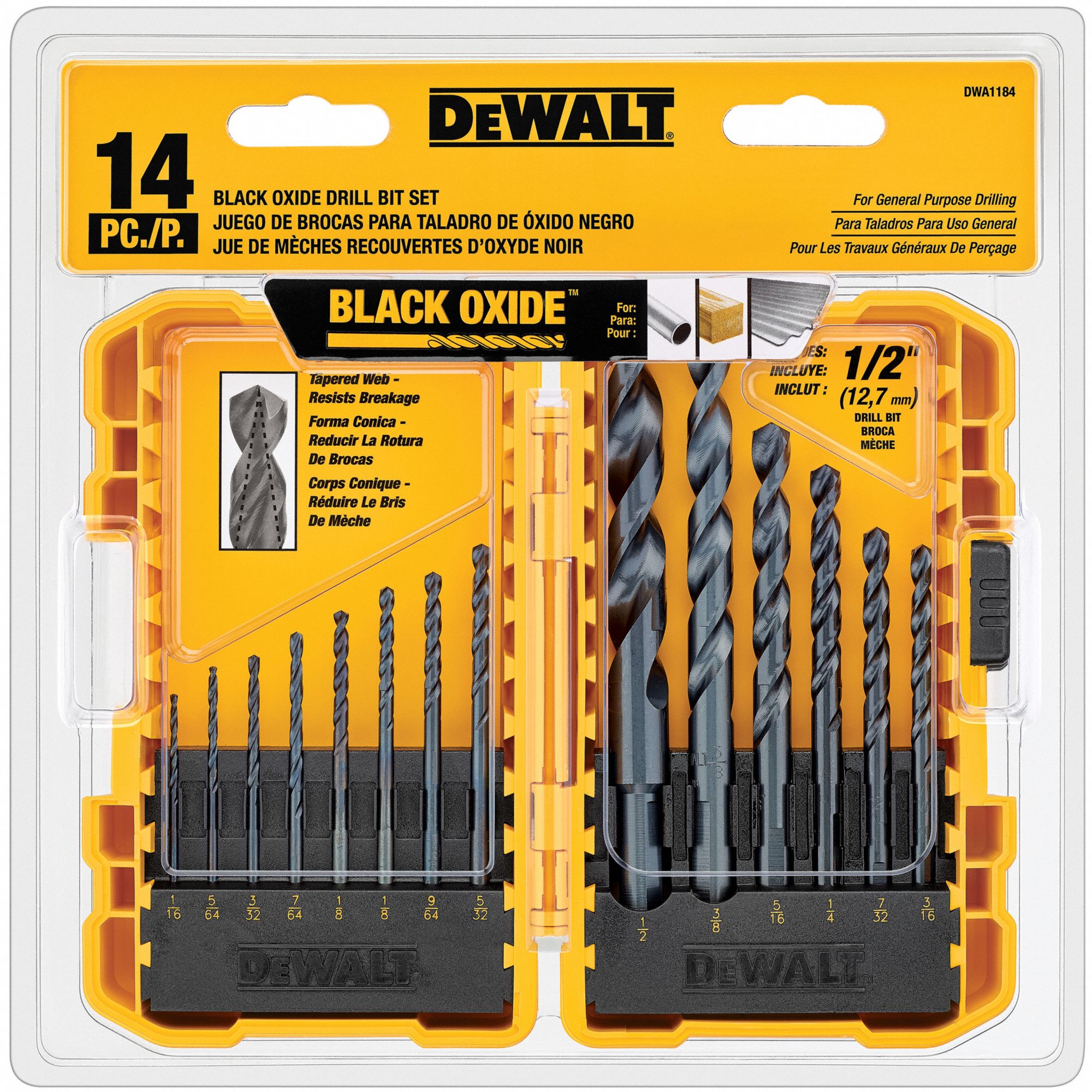 DEWALT Jobber Length Drill Set, Number of Drill Bits 14, 135 °, Split