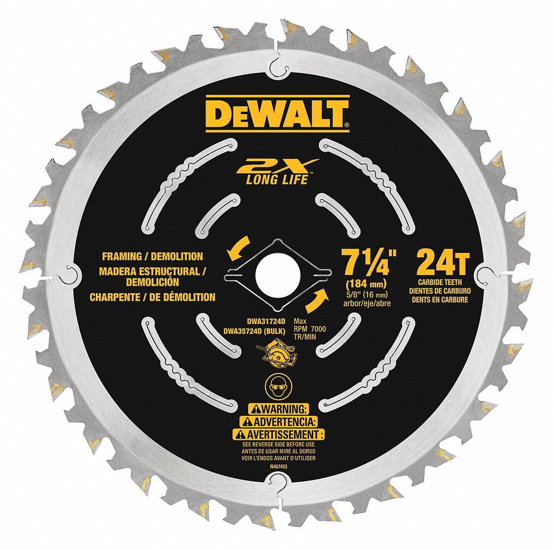 DEWALT Circular Saw Blade, NailEmbedded Wood Materials Cut, 7 1/4 in