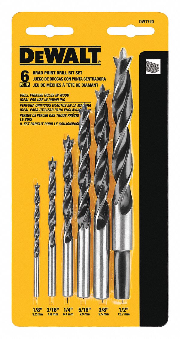 6 Pc Brad Point Wood Drilling Bit Set 18 316 14 516 38 12 X 6 Carbon Steel