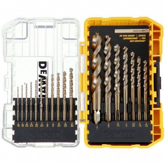 DEWALT, 1/16 in Smallest Drill Bit Size, 1/2 in Largest Drill Bit Size, Jobber Length Drill Set