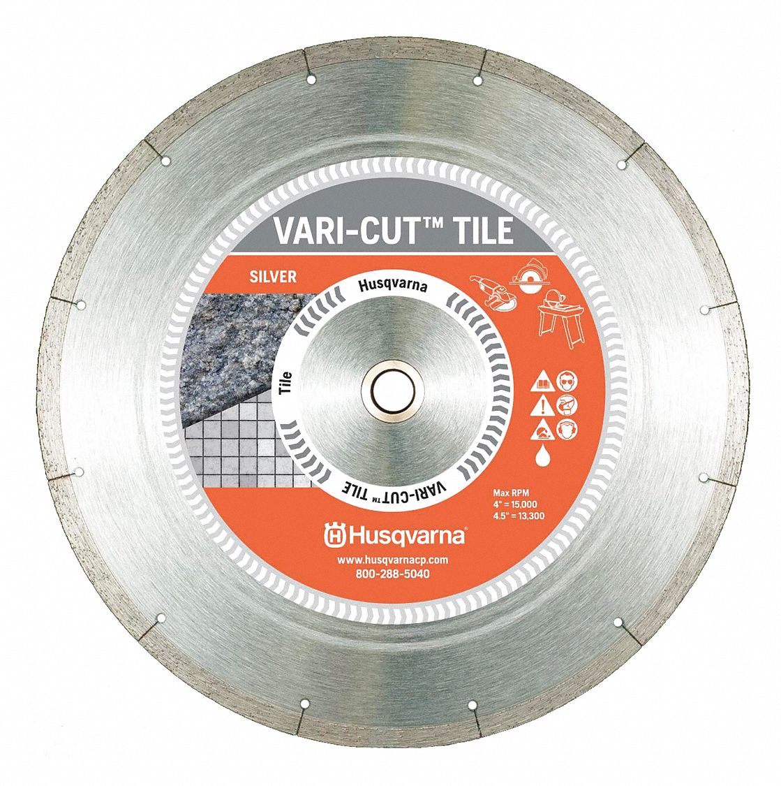 DIAMOND SAW BLADE, CONTINUOUS, 10 IN DIA, ⅝ IN, WET, 0.070 IN, PORCELAIN TILE