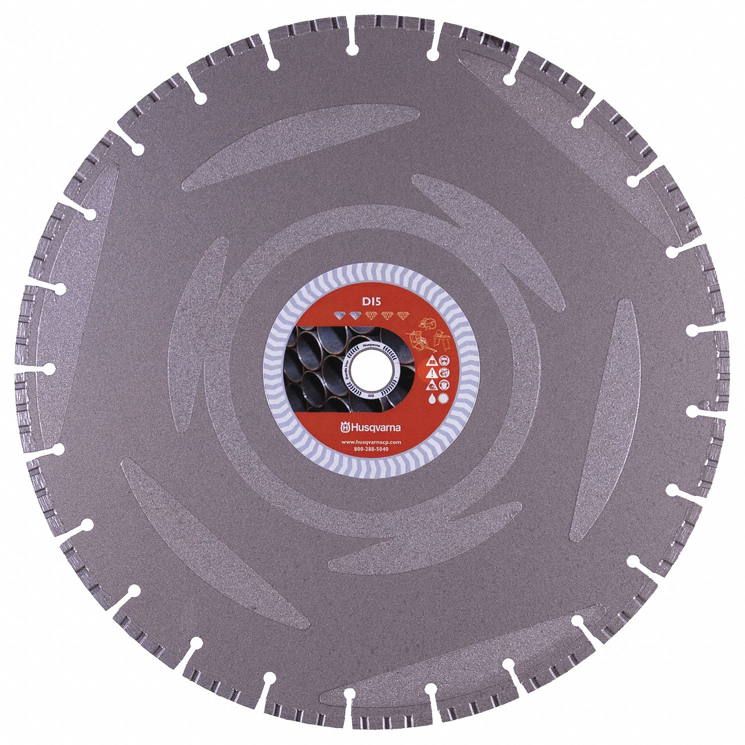 DIAMOND SAW BLADE, SEGMENTED, 14 IN, 1 IN ROUND ARBOUR, WET/DRY, 5460 RPM, 20 HP, IRON