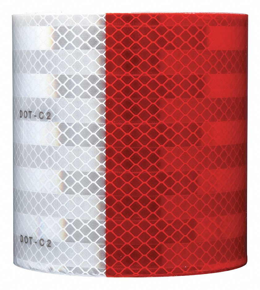 Reflective Tape: Trucks and Trailers, Red/White, 1 in Wd, 50 yd Lg, Acrylic