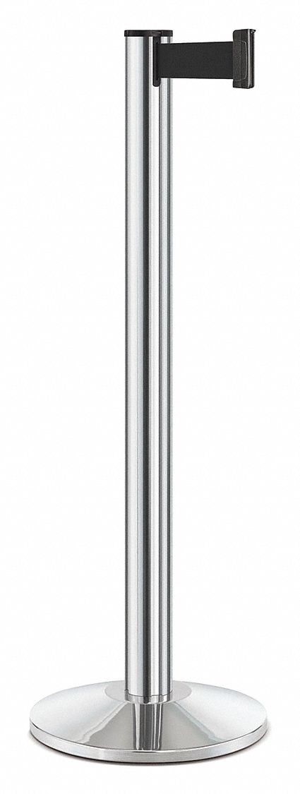 BARRIER POST WITH BELT,STEEL,SILVER