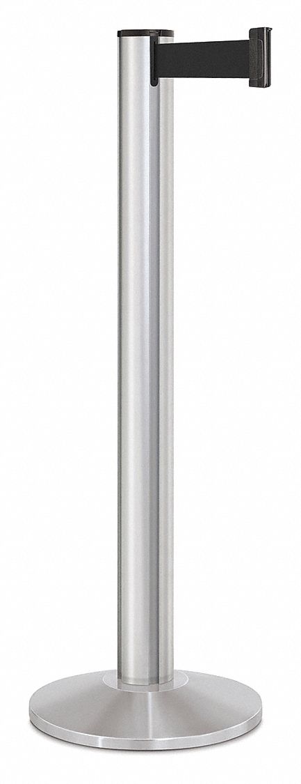 Barrier Post with Belt: Black, No Pattern, No Legend, 15 ft Belt Lg, Silver, 15 ft x 2 in