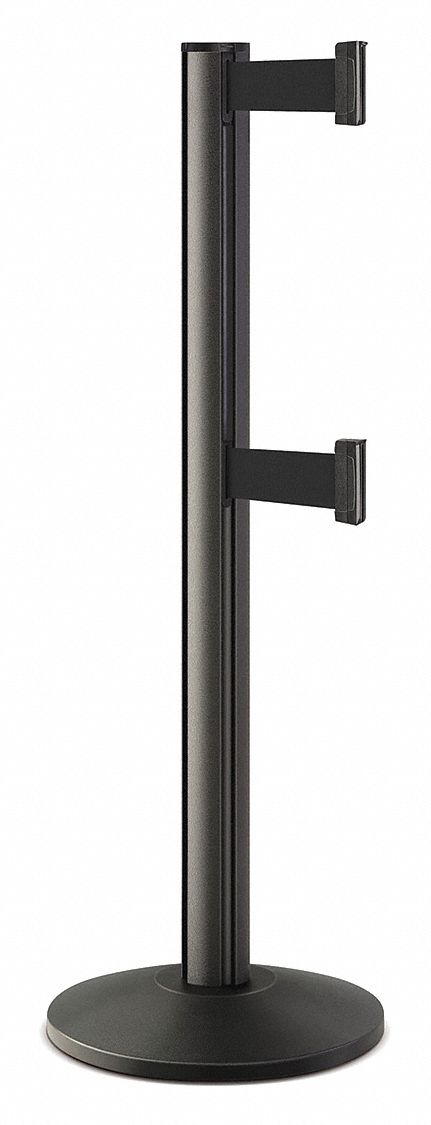 Barrier Post with Belt: Black, No Pattern, No Legend, 10 ft Belt Lg, Black, 10 ft x 2 in
