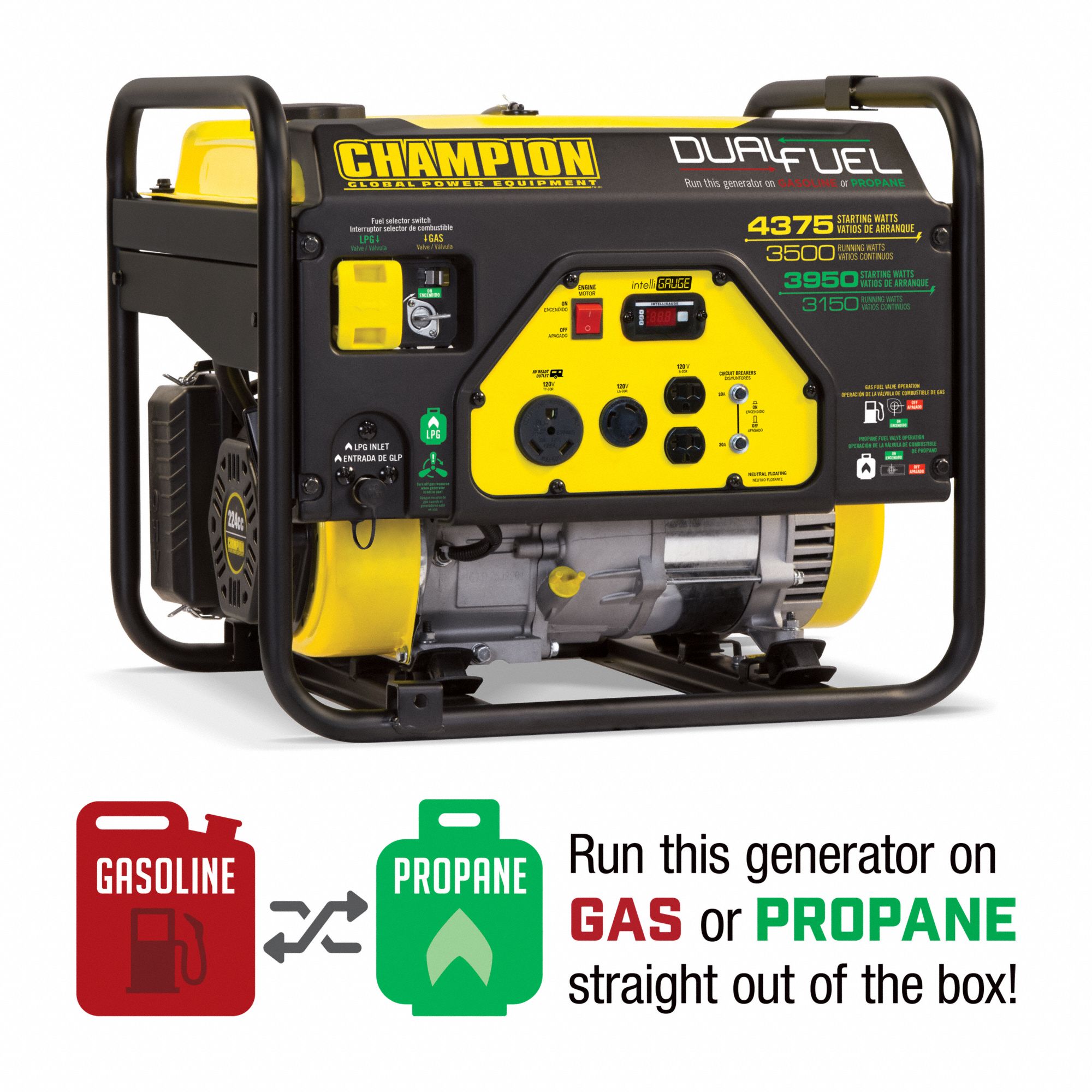 CHAMPION POWER EQUIPMENT Portable Generator, Conventional, 3500W ...