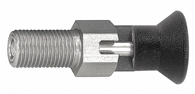Indexing Plunger: Locking, 18-8 SS Body w/ 400 SS Plunger, 1"-8 Thread, 20 N to 46 N Nose Force