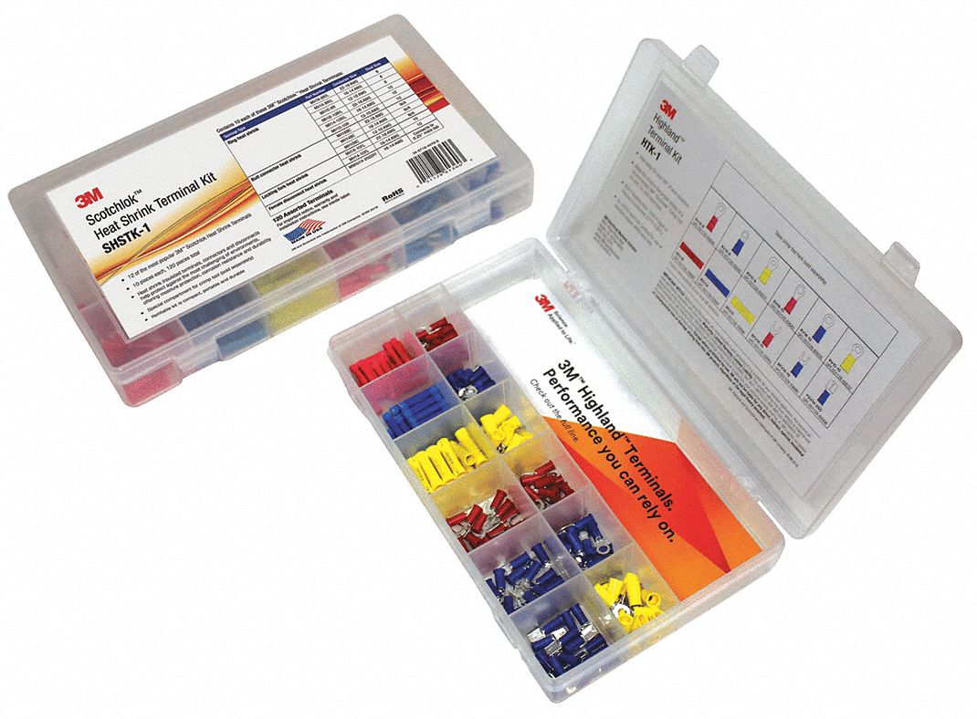 3M Wire Terminal Kit 120 Pieces, 12 Sizes, Assortment 53EL74SHSTK1 Grainger