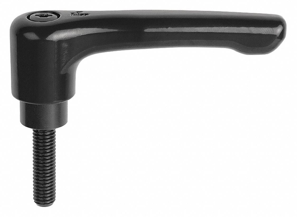 KIPP Adjustable Handle: Straight, Zinc Handle, M10 Thread Size, 20.00mm  Stud Lg/Tap Dp, Black