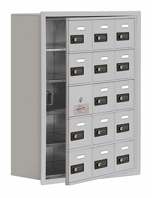 Cell Phone Locker: 22 3/4 in x 8 3/4 in x 29 3/4 in, 5 Tiers, 3 Units Wide