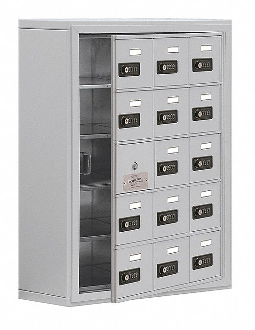 Cell Phone Locker: 24 in x 9 1/4 in x 31 in, 5 Tiers, 3 Units Wide, 14 Lockers