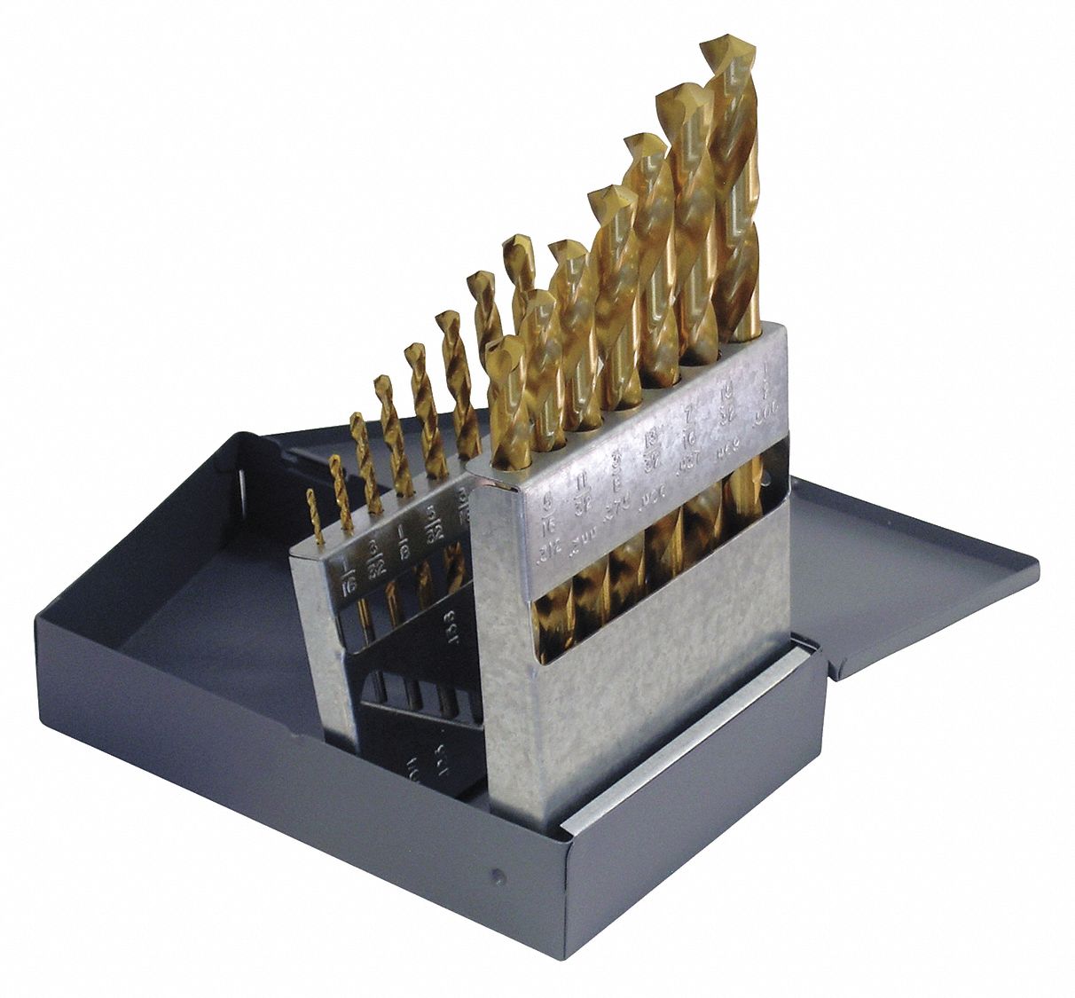 JOBBER LENGTH DRILL BIT SET, 1/16 IN SMALLEST BIT, ½ IN LARGEST BIT, TIN