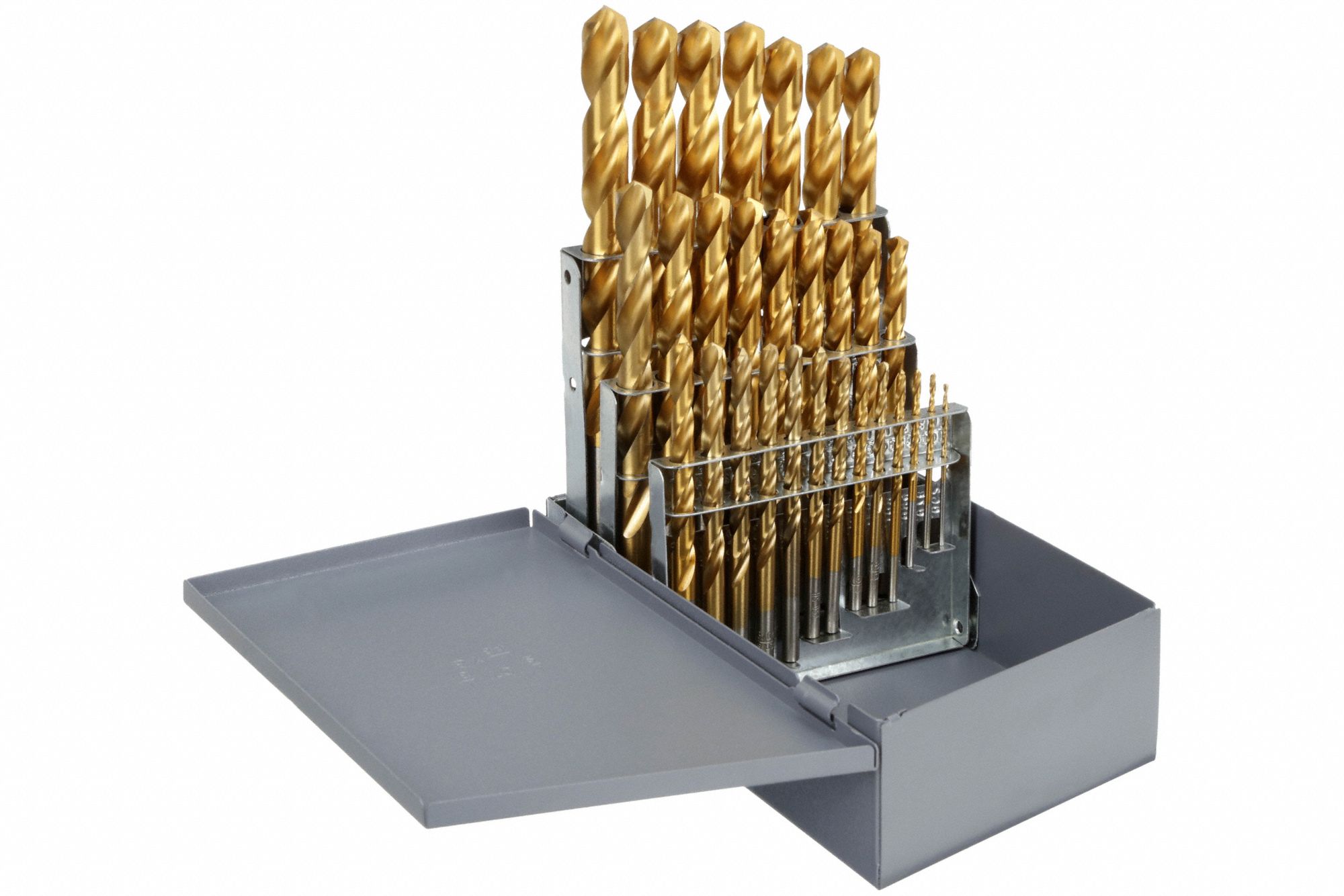 1898T DRILL BIT SET, RH, TIN, 1/16 TO½ IN, 118 ° , HSS, STRAIGHT SHANK, W4 B94.11M, 29 PC