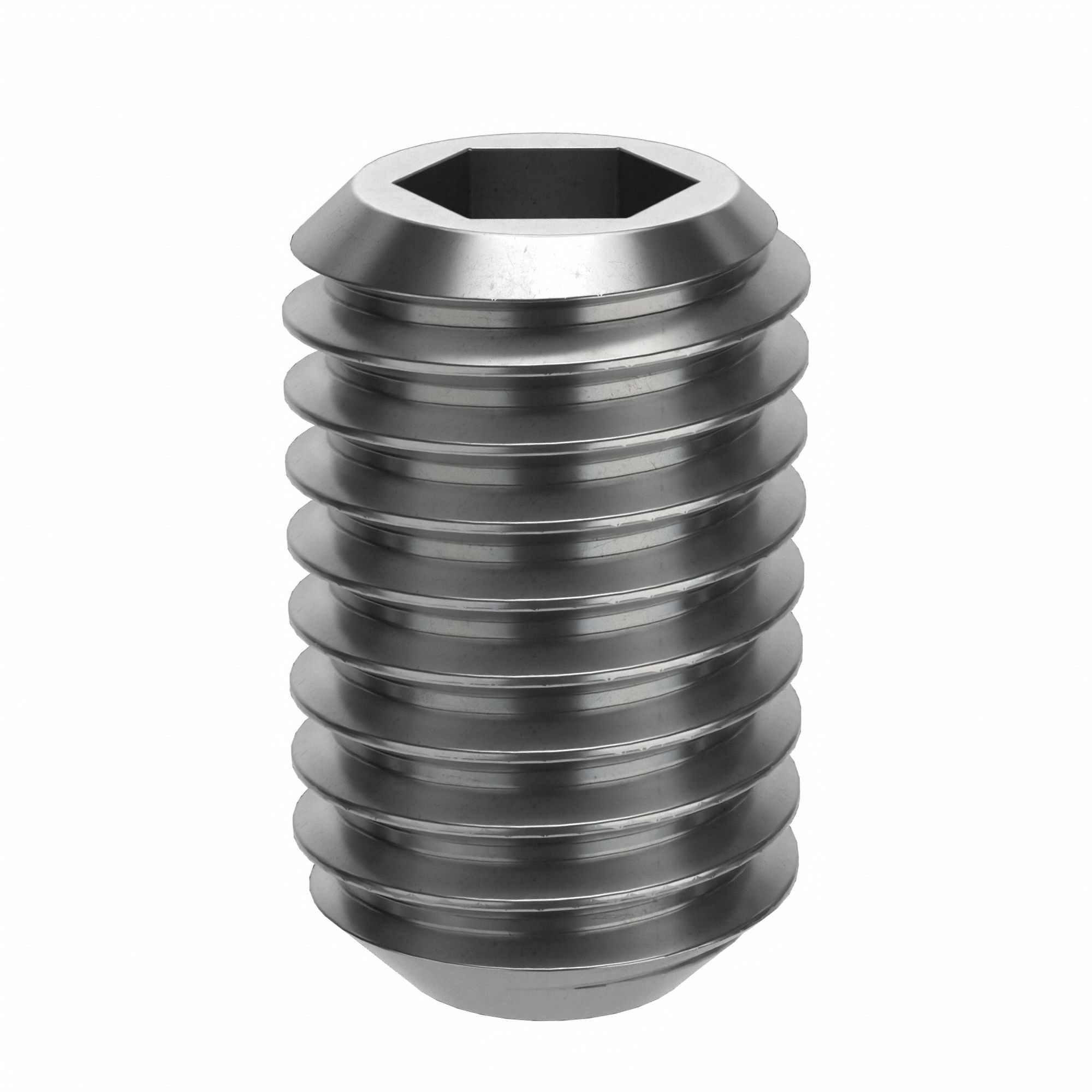 Socket Set Screw: M10x1.5 Thread Size, 16 mm Overall Lg, Cup pt, Stainless Steel, Plain, 10 PK