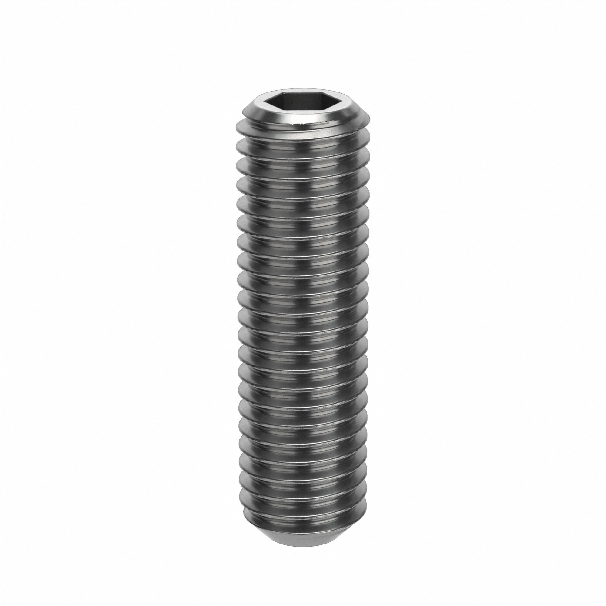 Socket Set Screw: M10x1.5 Thread Size, 35 mm Overall Lg, Cup pt, Stainless Steel, Plain, 5 PK