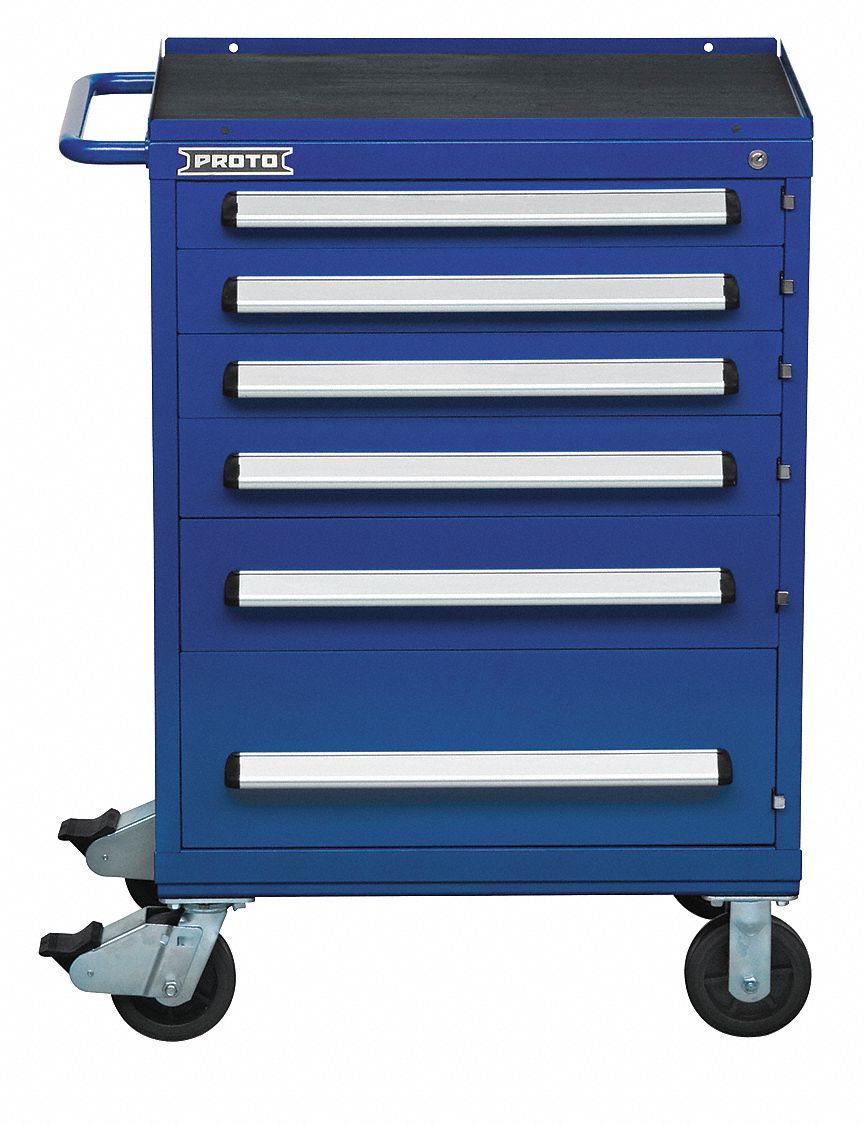 Rolling Tool Cabinet: Blue / Blue Drawer, 30 in W x 21 3/8 in D x 42 1/2 in H, 6 Drawers