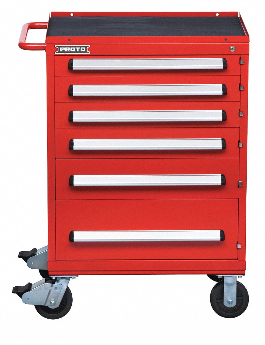 PROTO, Gloss Red, 42 in W x 22 3/8 in D x 38 1/2 in H, Rolling Tool Cabinet  - 60FF99