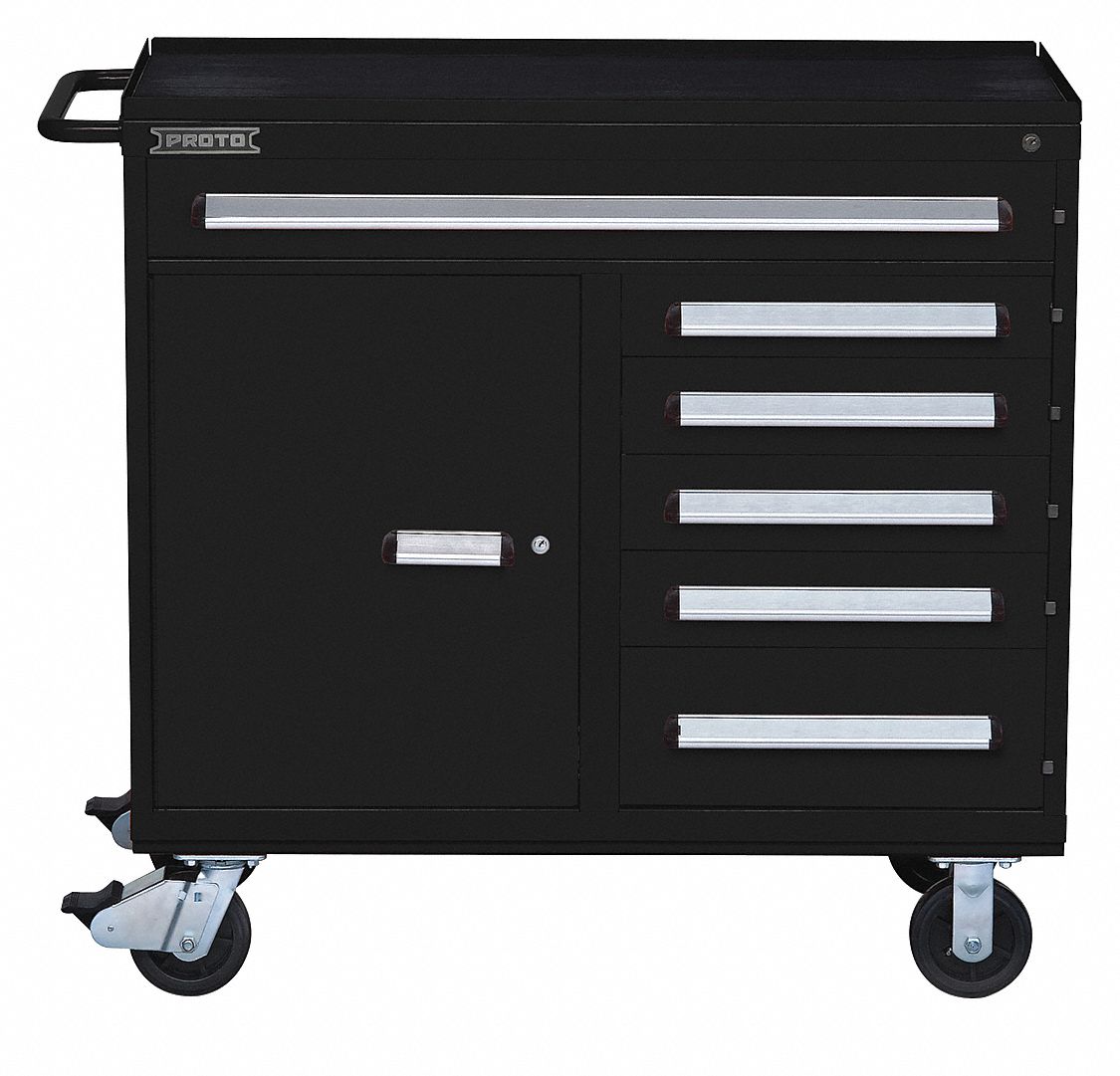 Rolling Tool Cabinet: Black / Black Drawer, 45 in W x 21 3/8 in D x 42 1/2 in H, 6 Drawers
