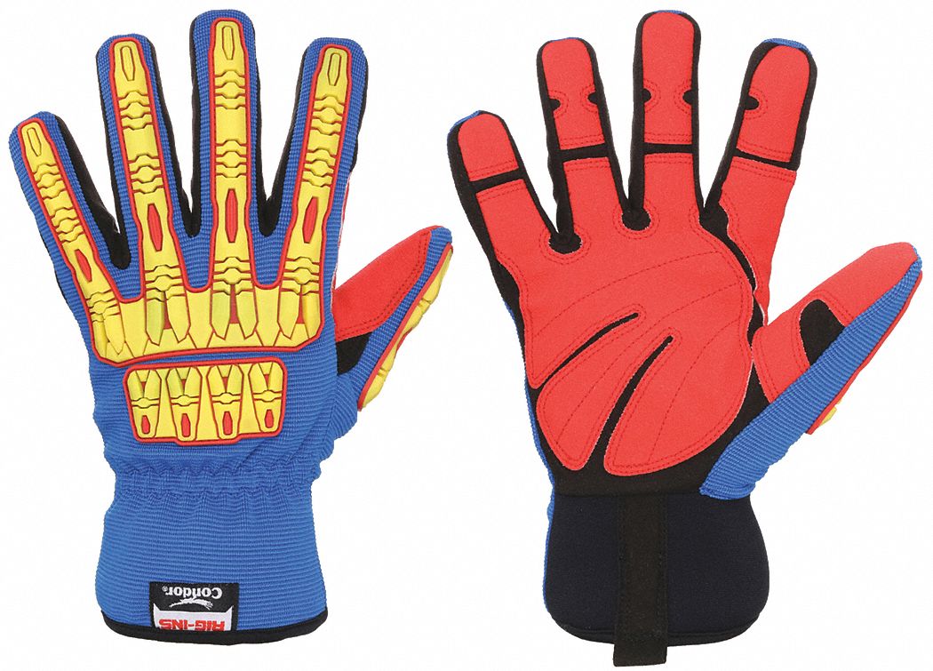 GANTS DE MÉCANICIEN, TG(10), PVC, MANCHETTE À ENFILER, BLEU, NON DOUBLÉ, PAUME ENDUITE