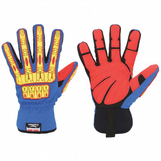 CONDOR Mechanics Gloves: 2XL ( 11 ), PVC, Slip-On Cuff, Blue, Unlined,  Coated Palm, 1 PR