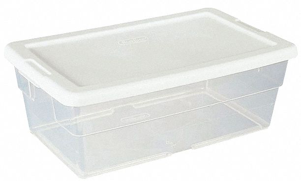 Storage Tote: 1.5 gal, 13 5/8 in x 8 1/4 in x 4 7/8 in, Clear Body, White Lid
