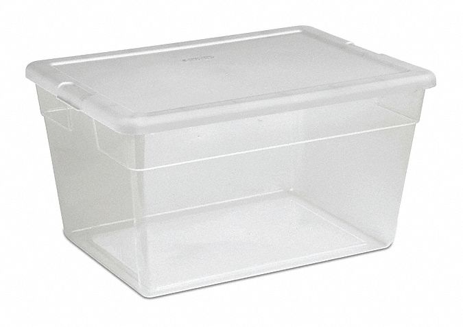 Storage Tote: 14 gal, 23 in x 16 1/4 in x 12 3/8 in, Clear Body, White Lid
